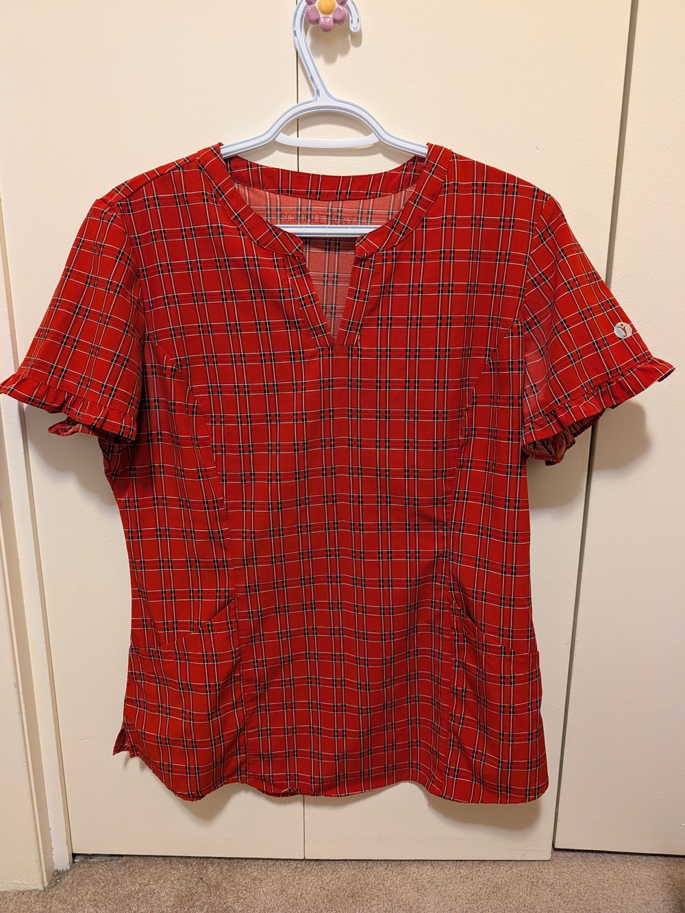 Red Plaid Short-Sleeve Women's Top